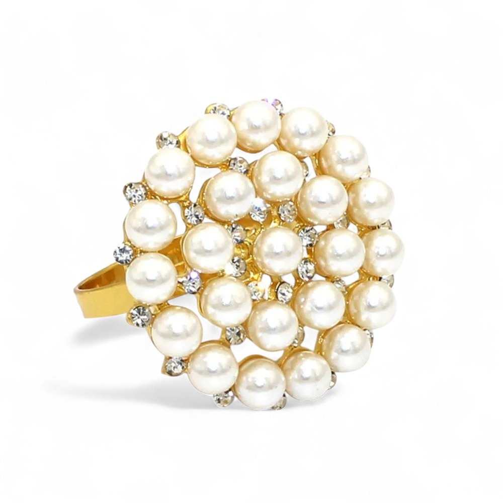 PEARL GOLD NAPKIN RINGS RHINESTONE WEDDING PARTY FANCY 6 PIECE SET 👀